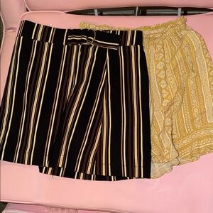 Bundle Striped Black and White mini Skirt with Belt and yellow mini skirt